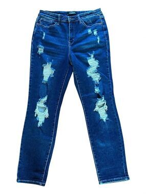 Judy Blue Dark Blue Distressed Boyfriend Jeans